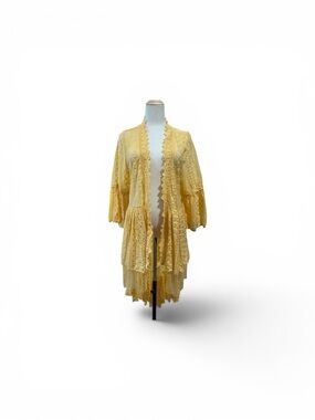 OrigamiYellow Lace Open-Front Women's Duster kimono #121-122
